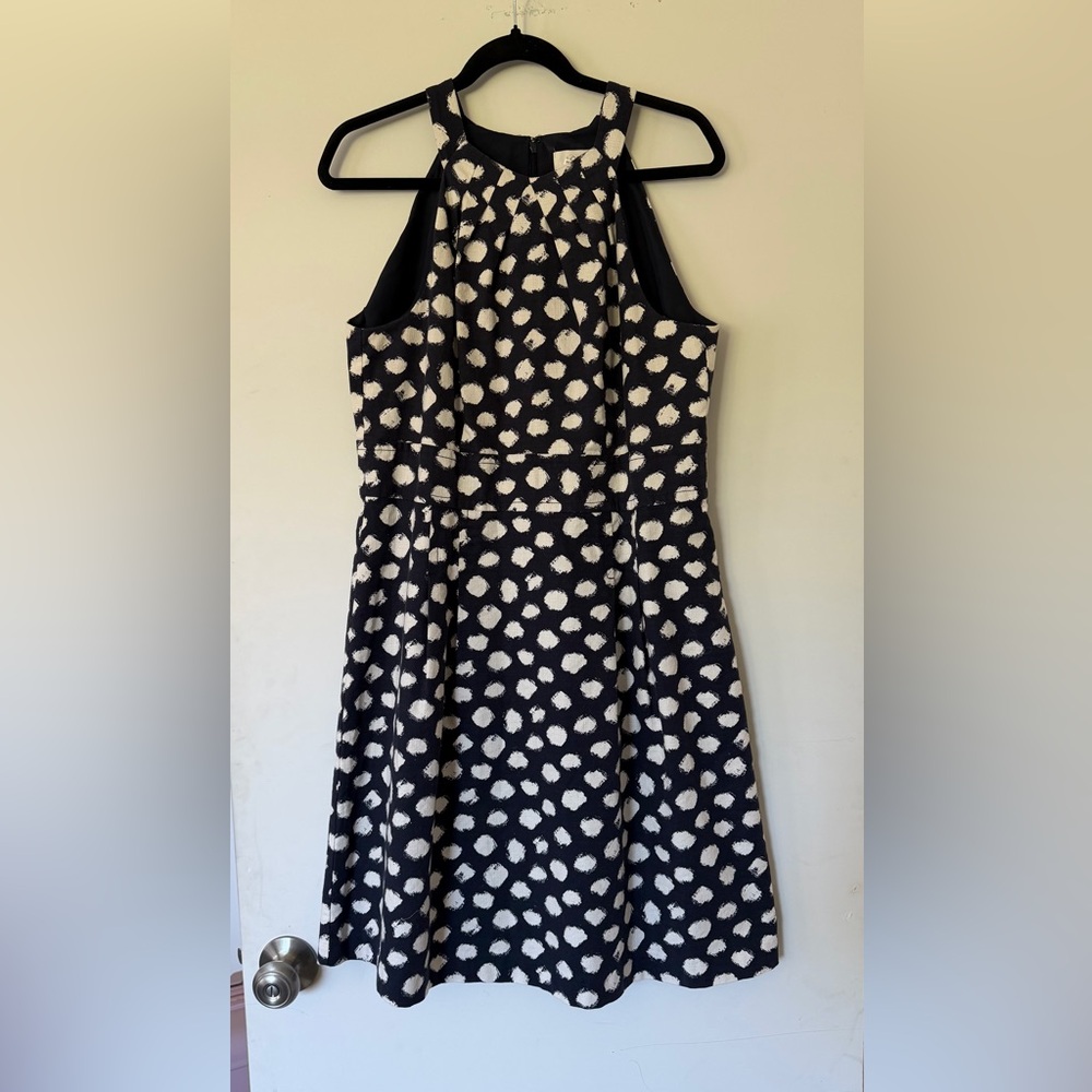 LOFT Navy and White Polka Dot Halter Neckline Dress